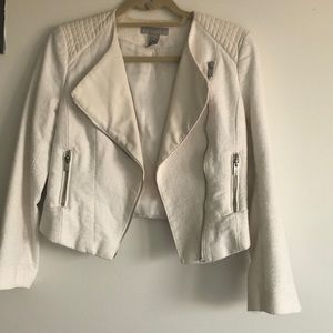 H & M white moto jacket